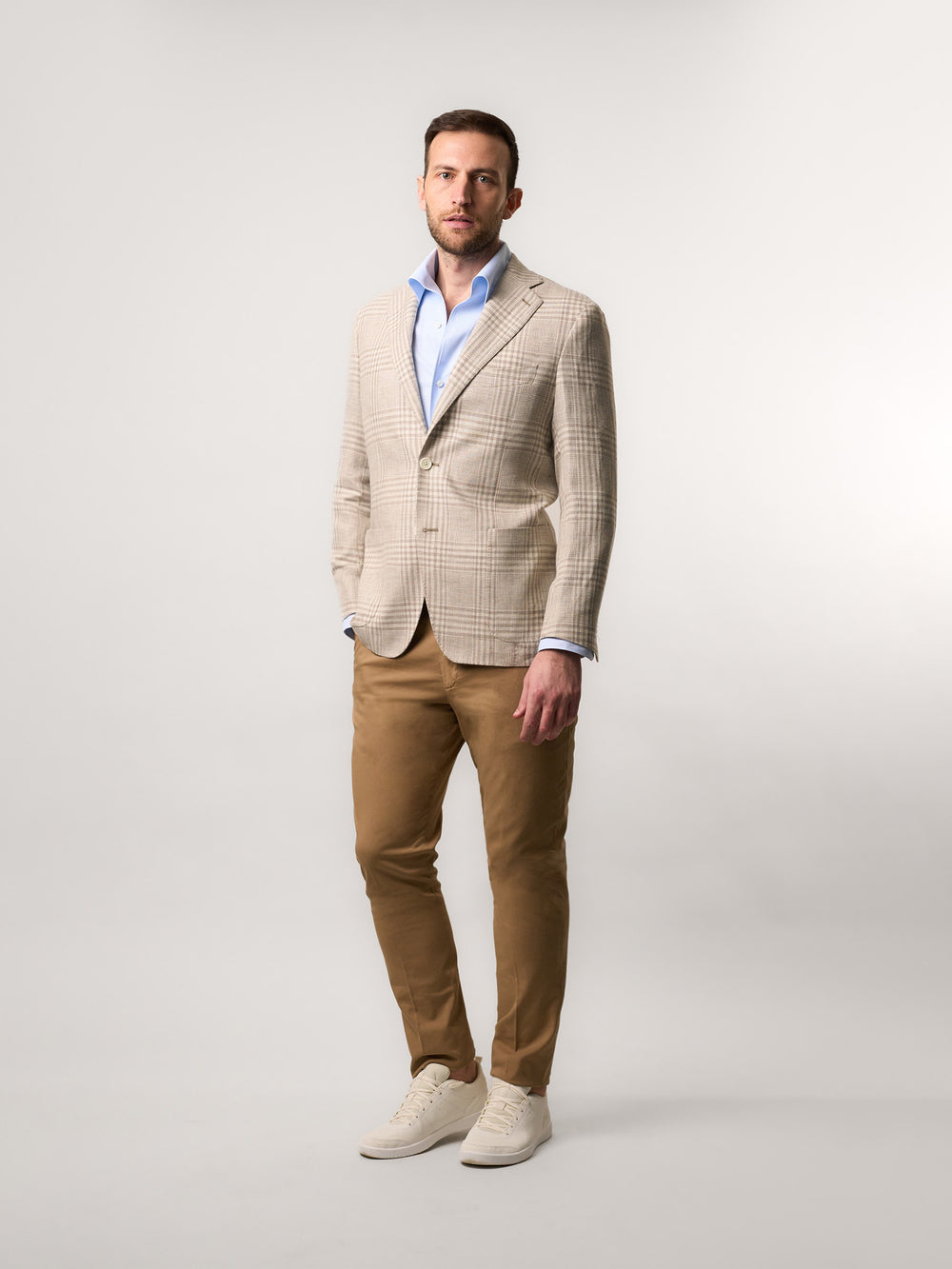 Beige Macro Prince of Wales Jacket Made in Italy - Free shipping in Hong Kong