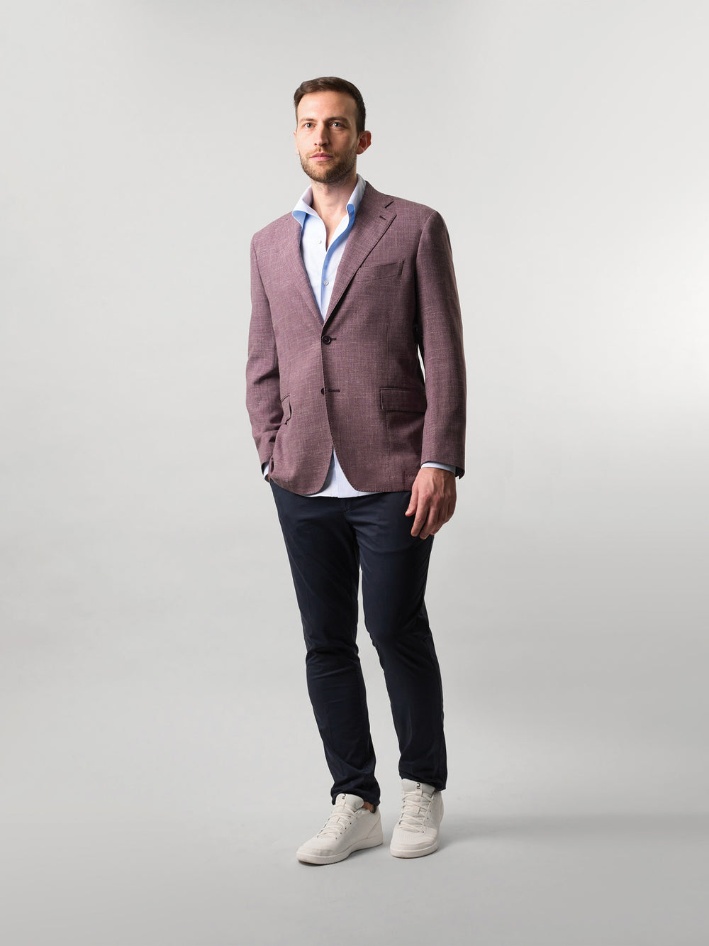 Aubergine Wool Silk and Linen Blazer