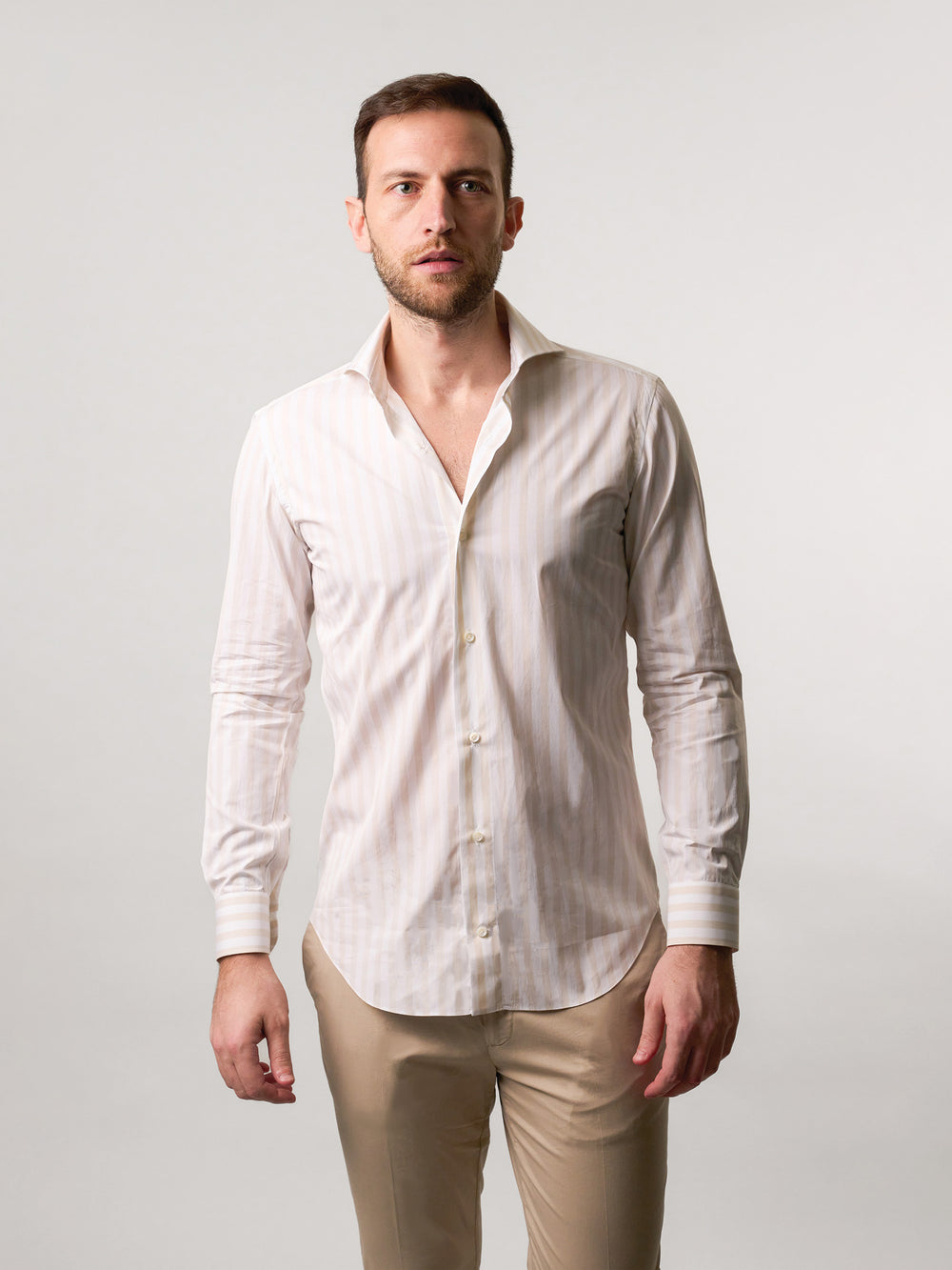Casual Striped White/Light Beige Shirt