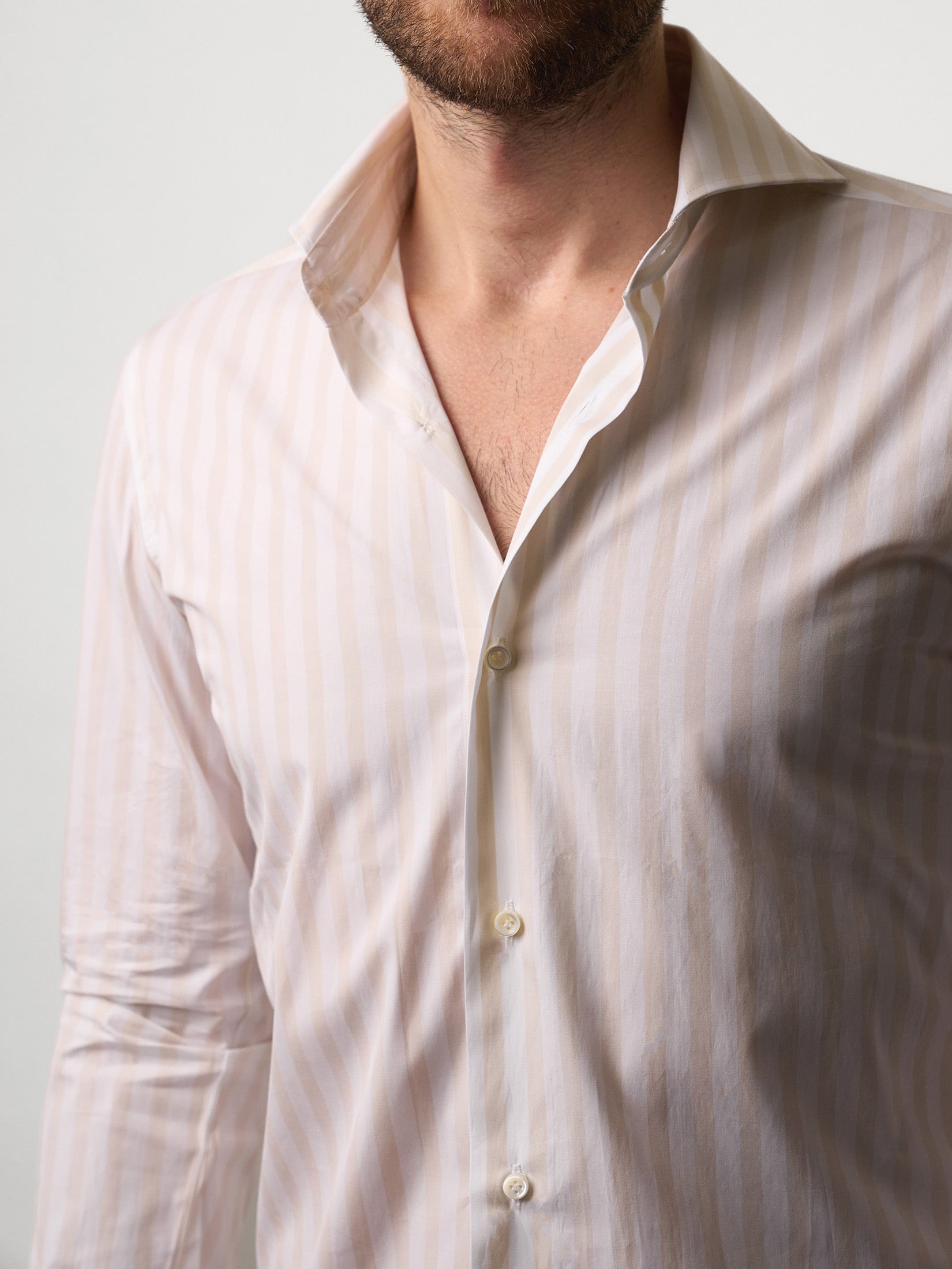 Casual Striped White/Light Beige Shirt