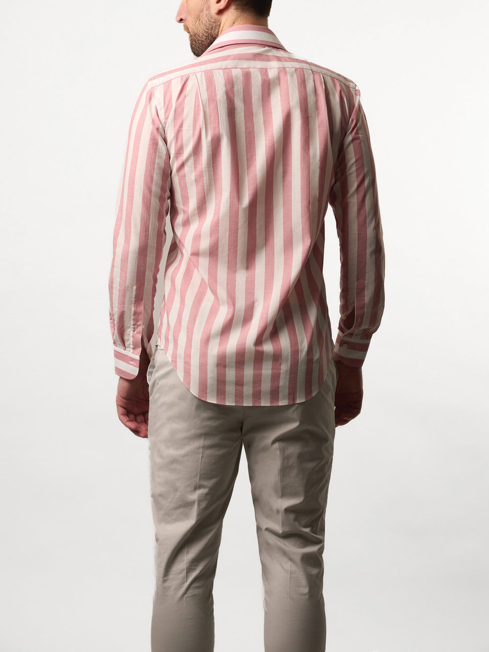 休閒條紋白/粉紅色襯衫