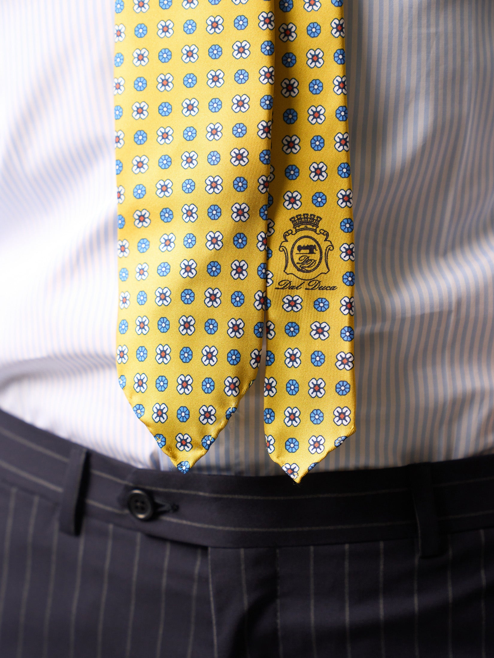 Yellow Handmade Silk Printed Tie