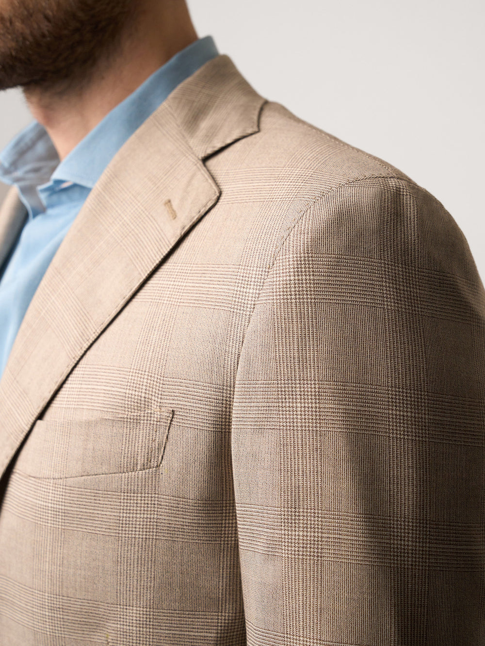 Beige Prince Of Wales Single Breasted Suit