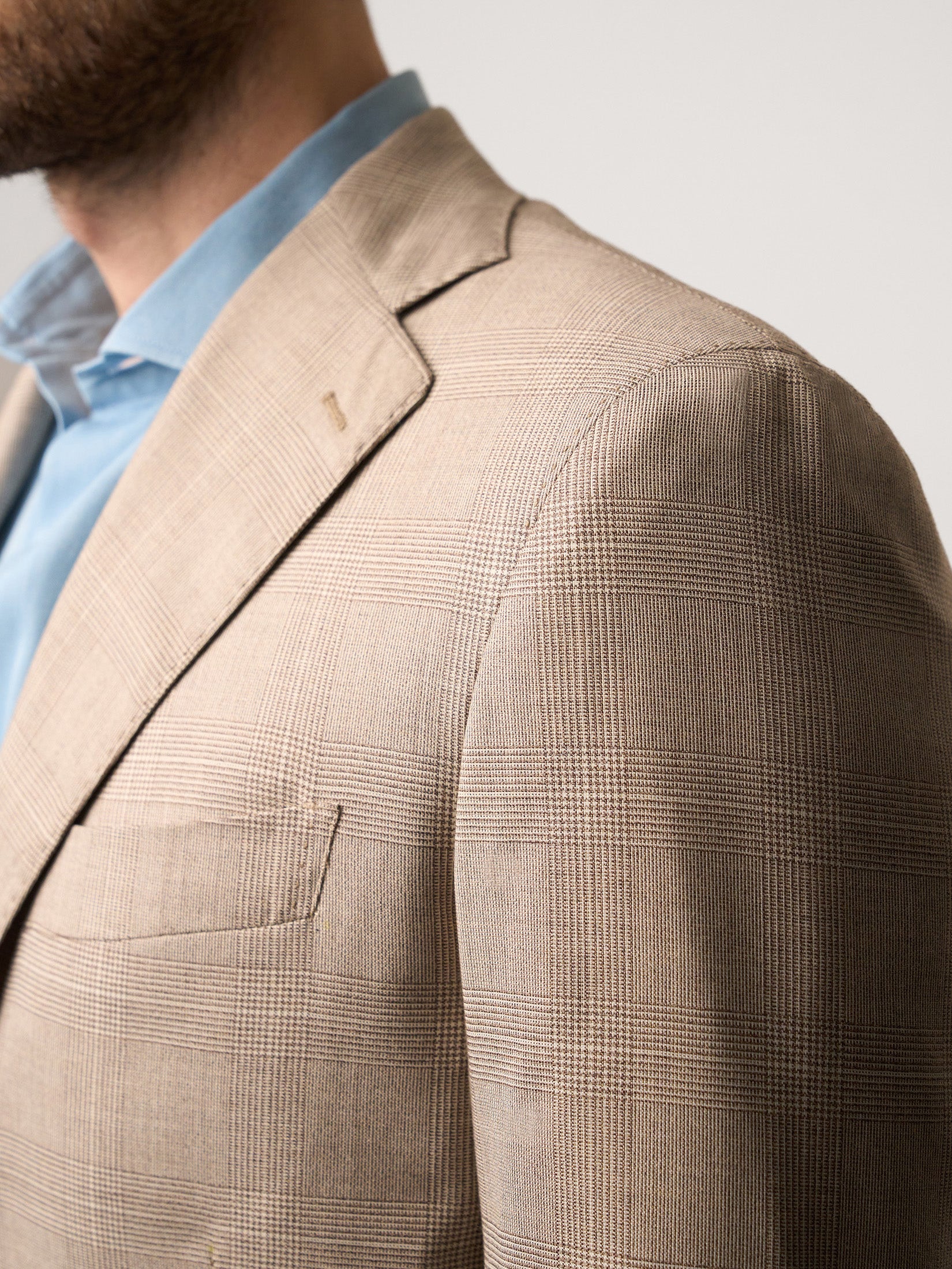 Beige Prince Of Wales Single Breasted Suit - Italian Tailor in Hong Kong