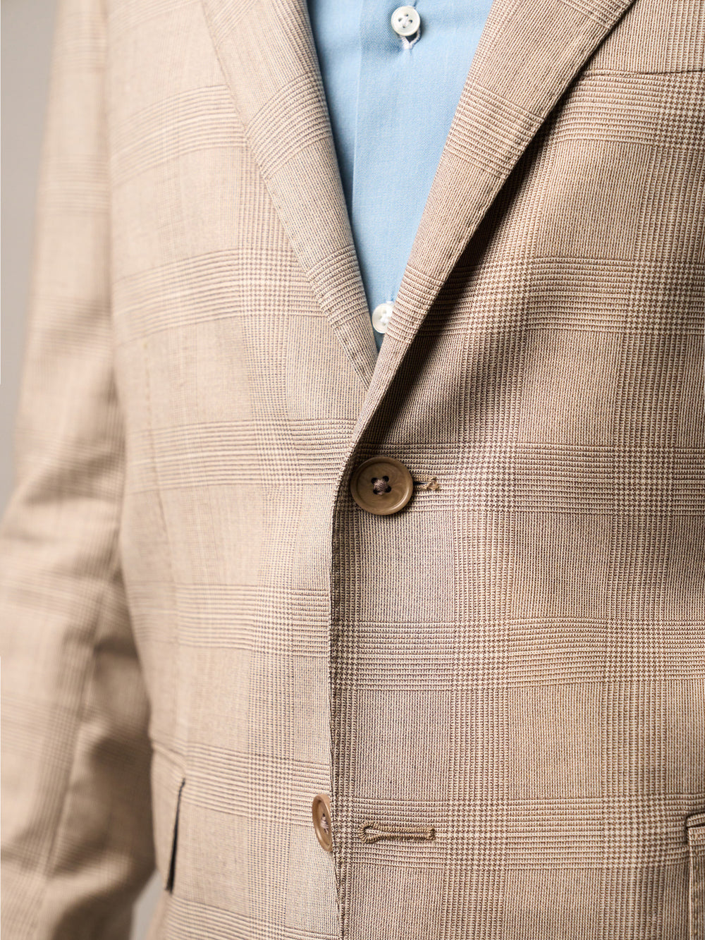 Beige Prince Of Wales Single Breasted Suit