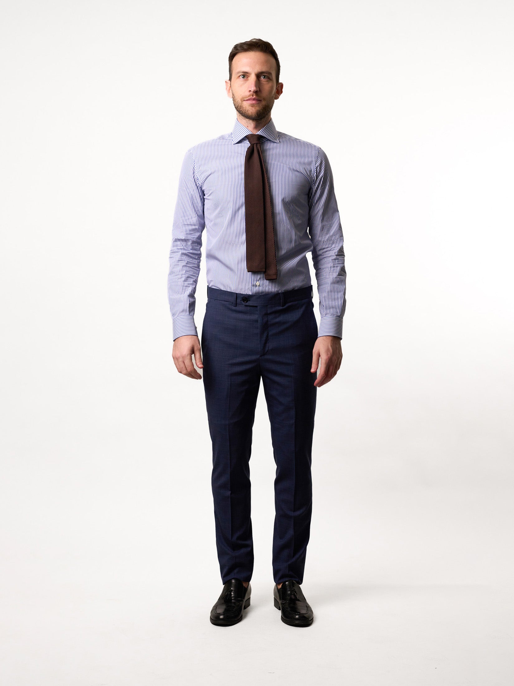 Formal Stripped White and Blue Bastoncino Shirt