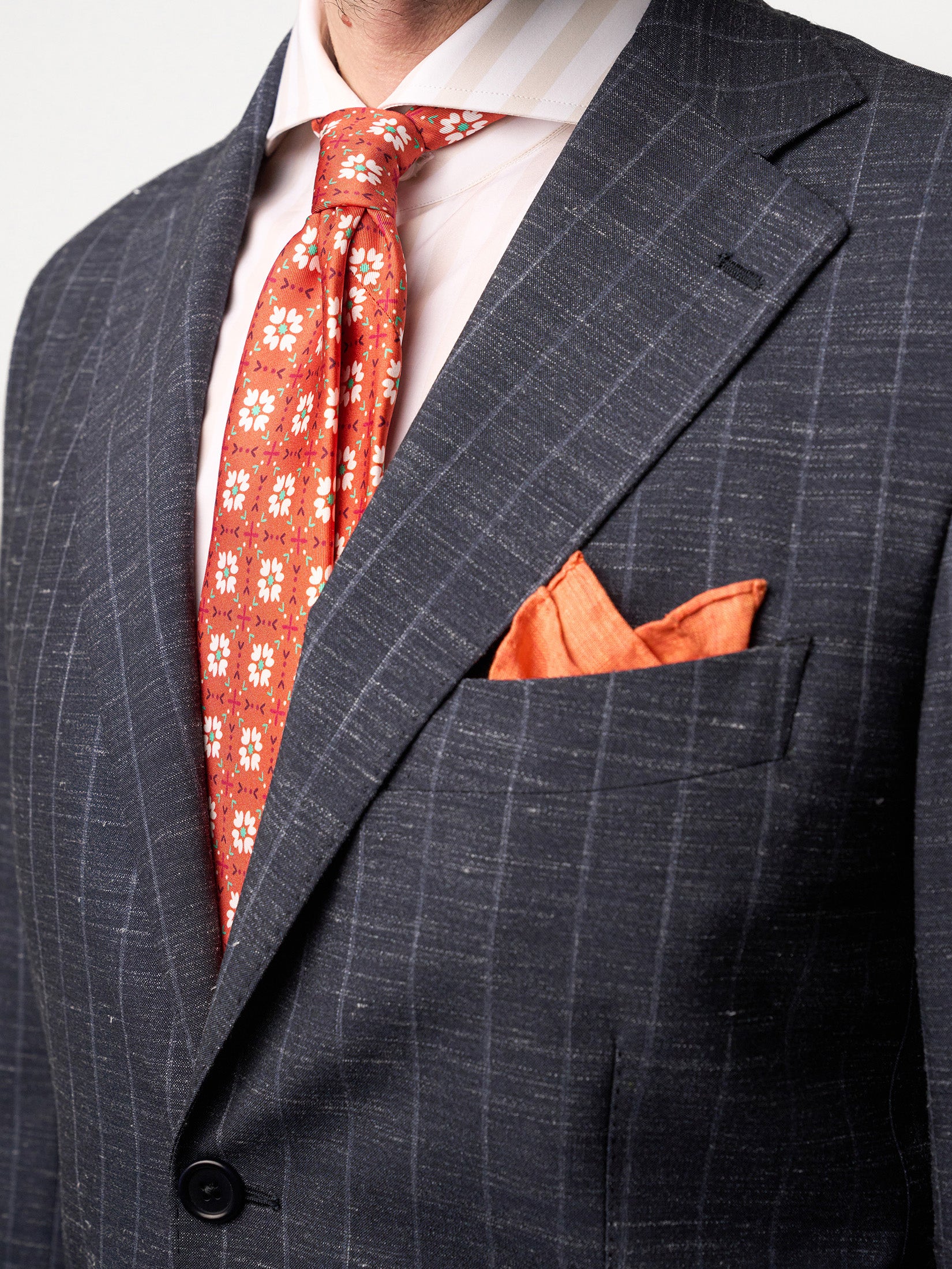 Blue-grey Striped Wool Linen and Silk Suit