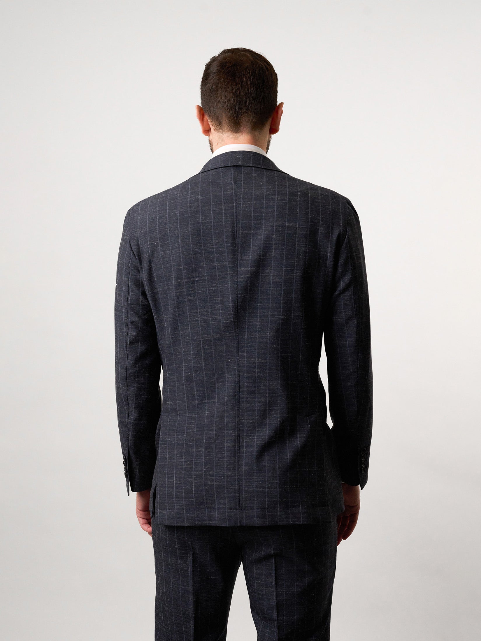Blue-grey Striped Wool Linen and Silk Suit