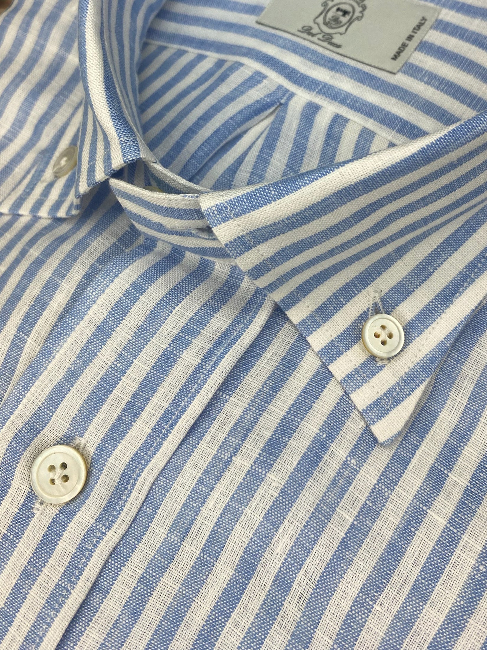 Stripped White and Light Blue Linen Shirt