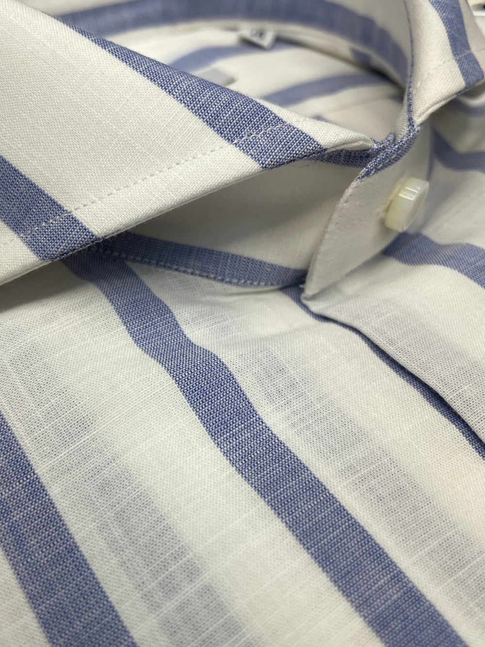 休閒條紋白/淺藍襯衫