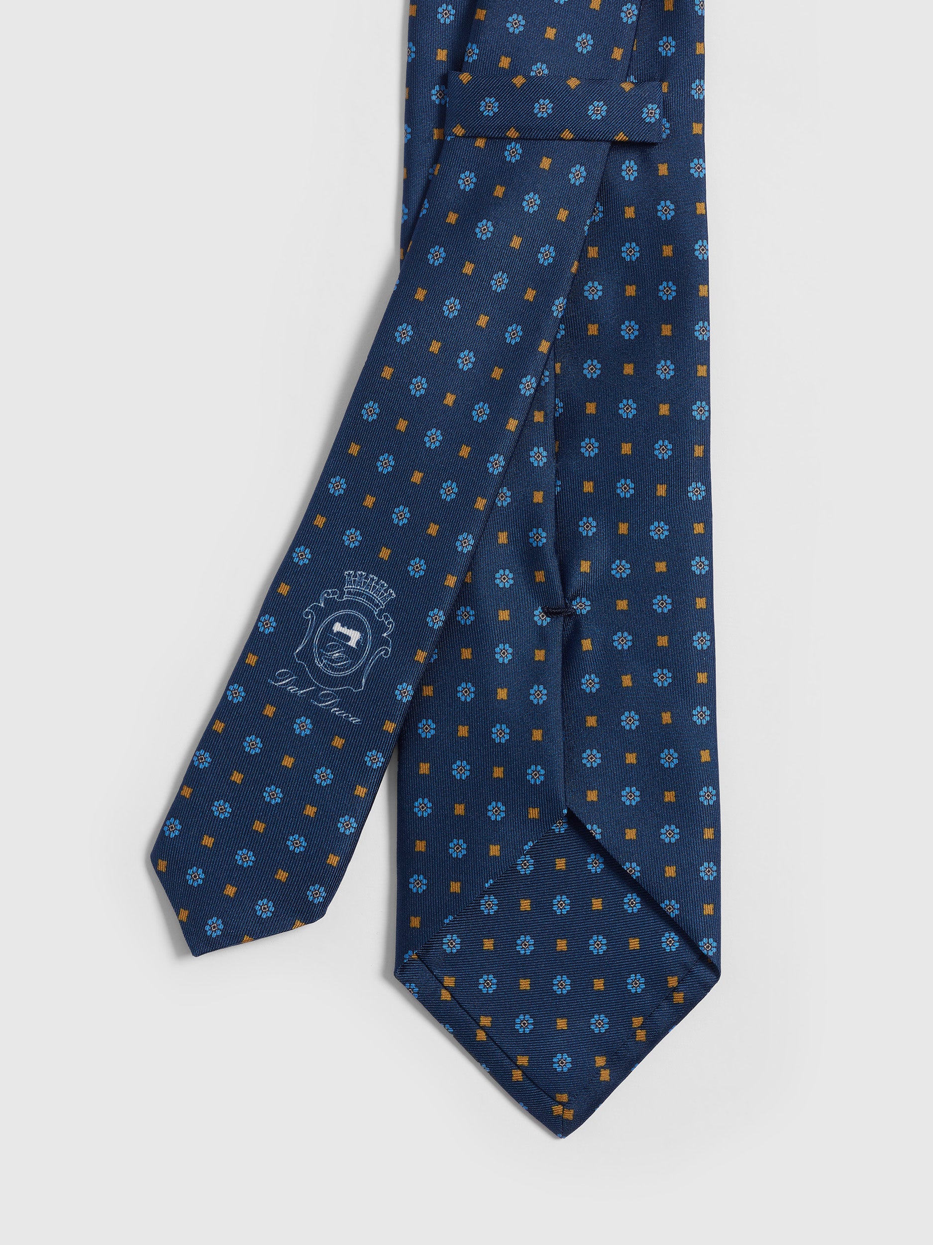 蓝色手工印花领带