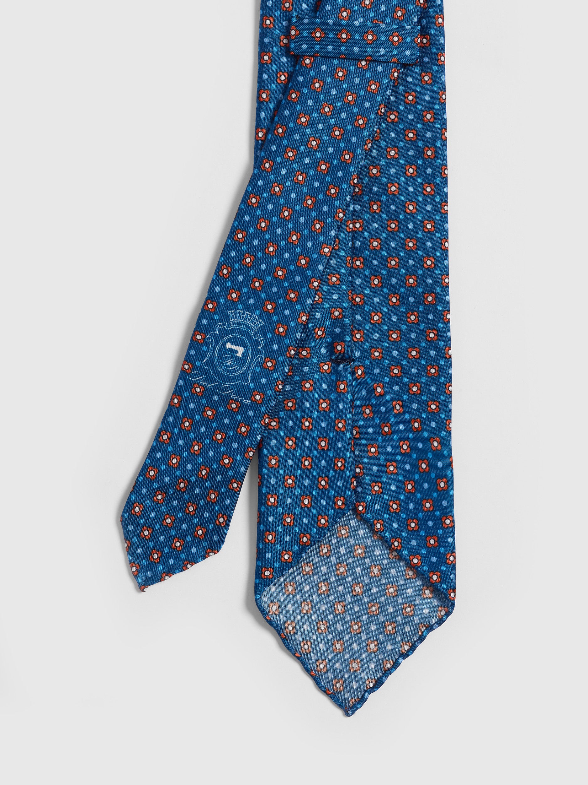藍色幾何圖案手捲印花領帶