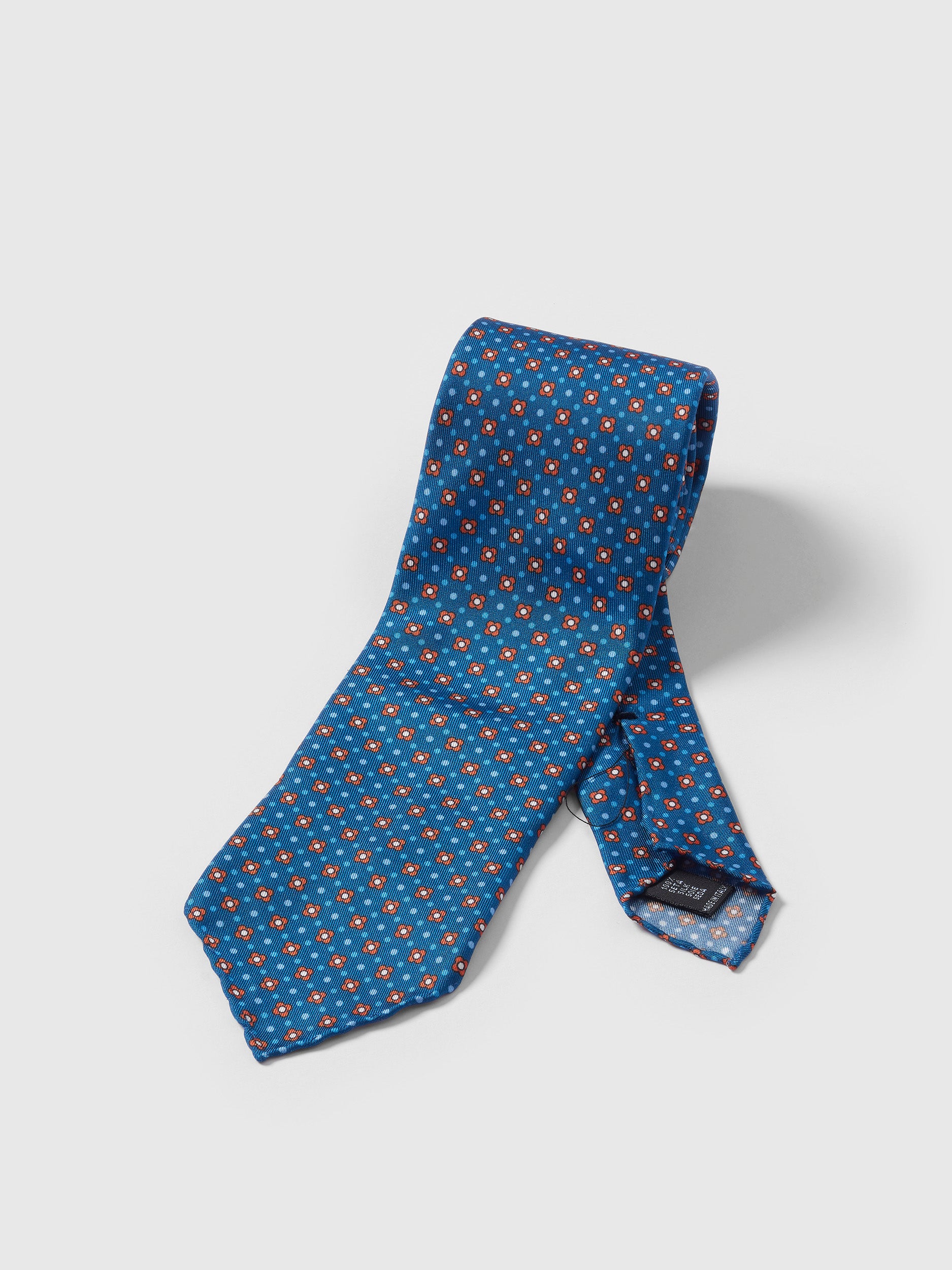 藍色幾何圖案手捲印花領帶