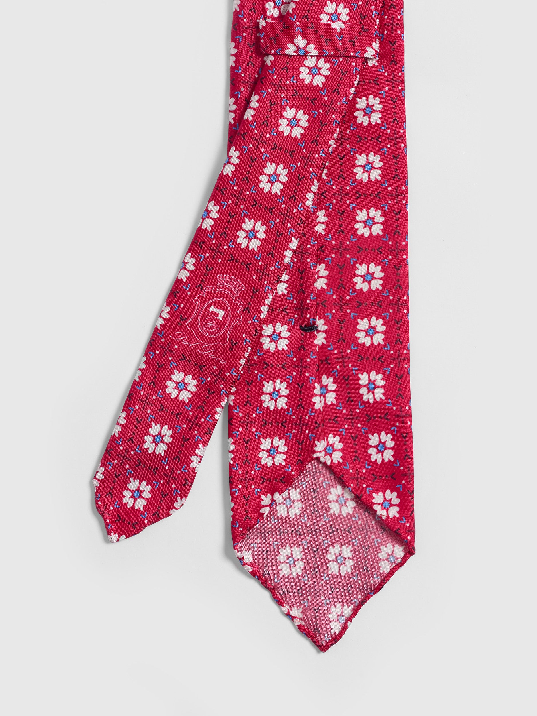 红色花朵图案手工丝绸领带