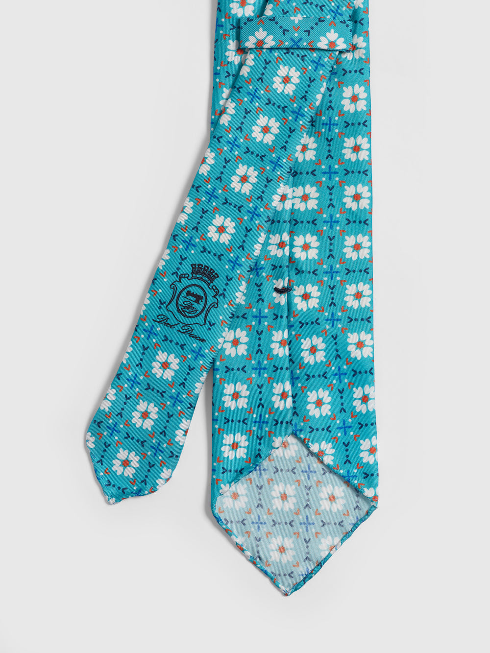 淺藍色花朵圖案手工絲質印花領帶