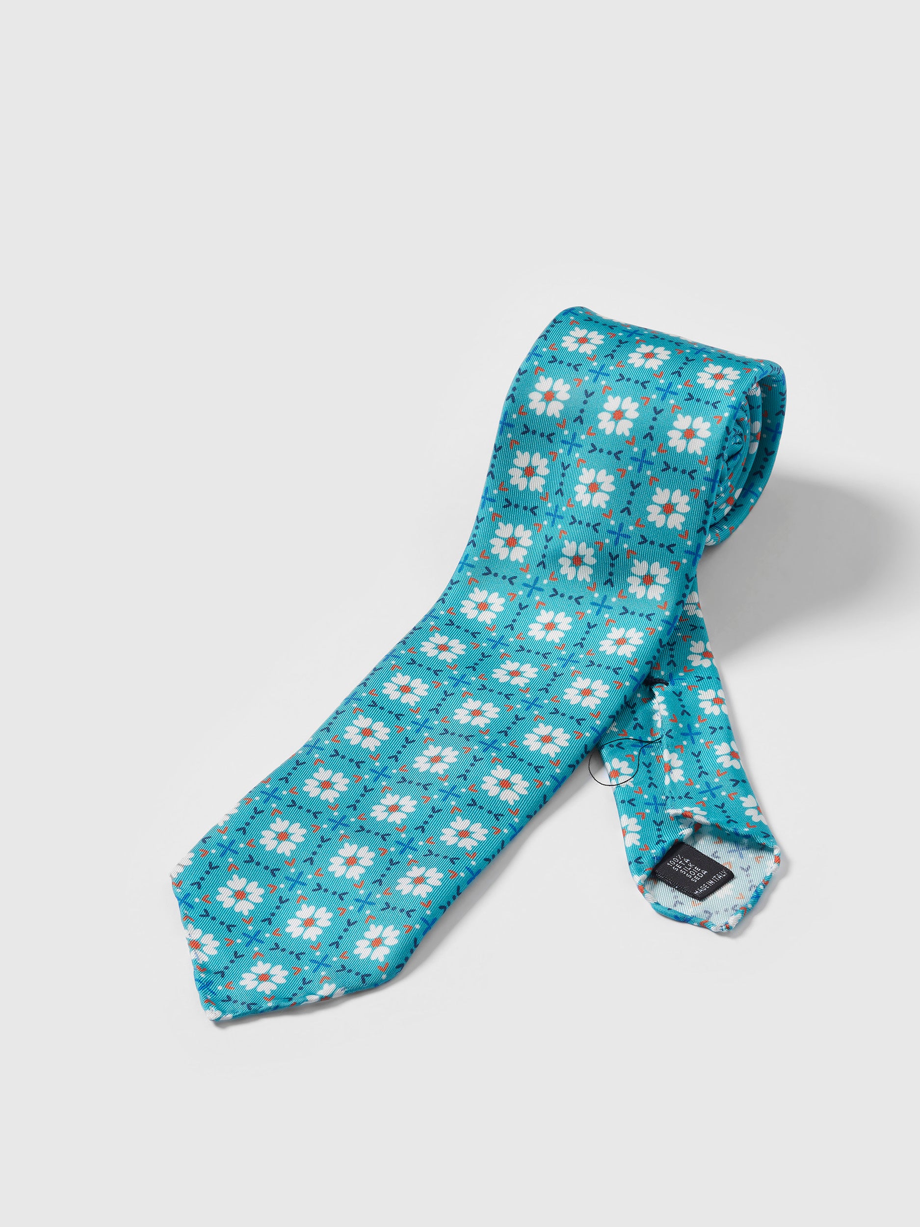 Light Blue Flower Pattern Handmade Silk Printed Tie